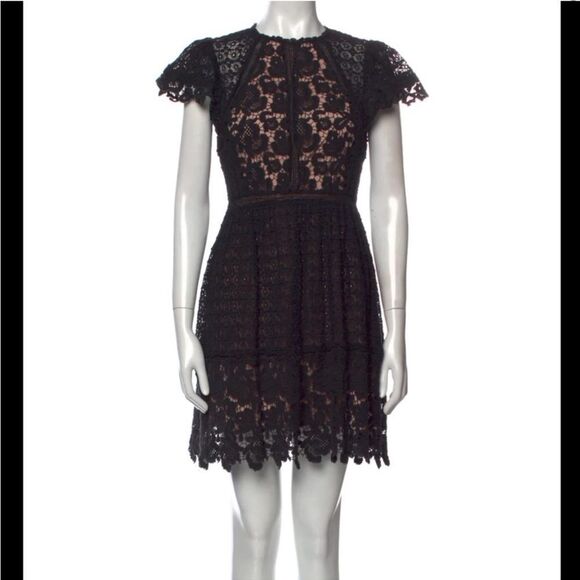 REBECCA TAYLOR Black and Nude Eyelet Mix Lace Dress Size 4 - Picture 2 of 7